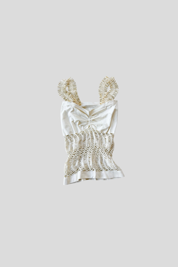 Y2K wavy cutwork tank top w/rubber straps