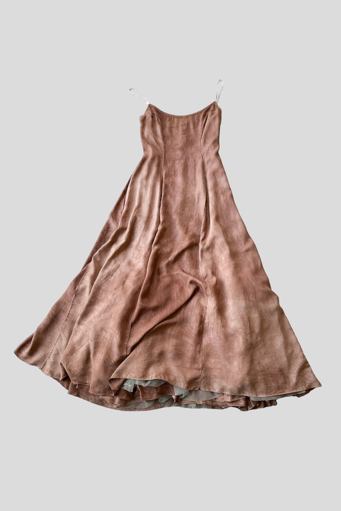 1970's Willam Cahil hand-dyed nylon maxi dress w/crinoline
