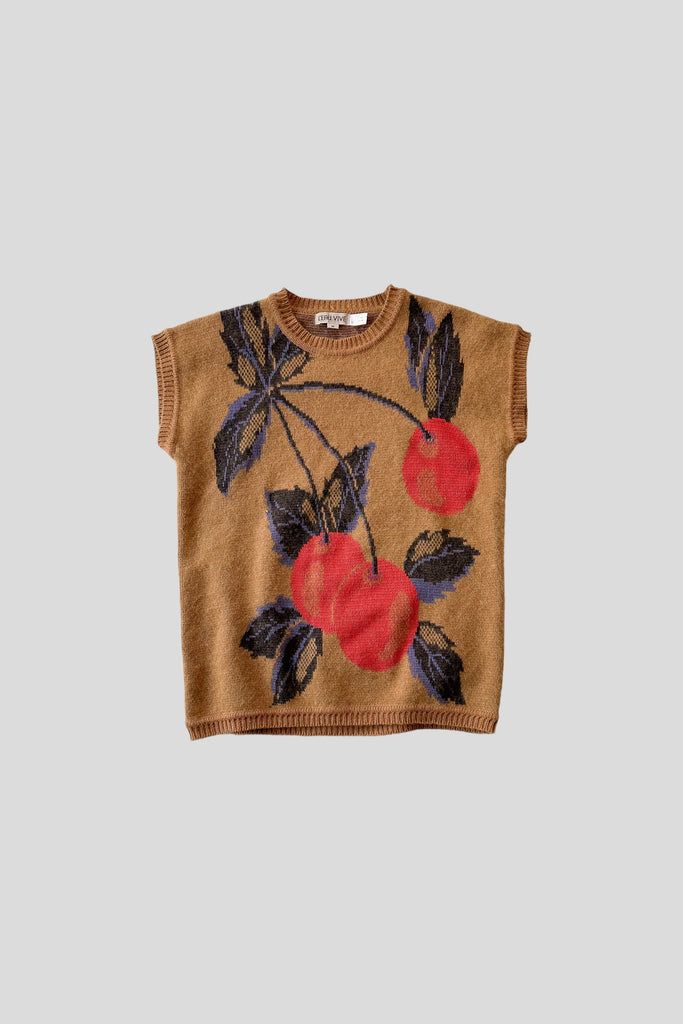 1980's L'eau Vive cherry print angora sweater vest