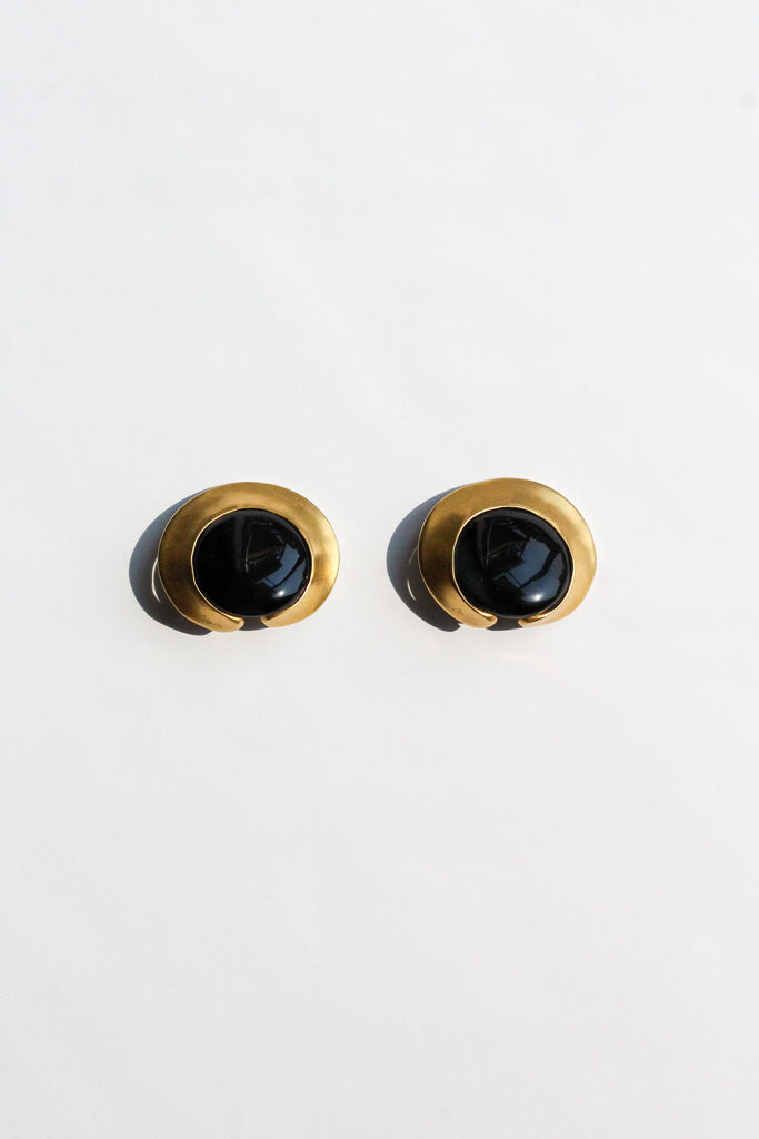 1980’s brass and onyx earrings | VINTAGE