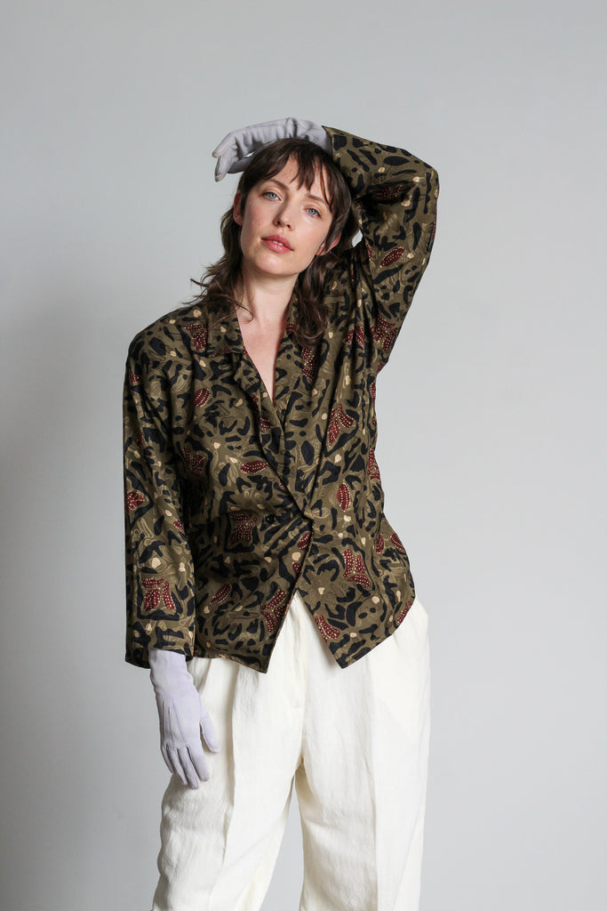 1980's ANNE KLEIN silk jacquard floral print blouse | VINTAGE