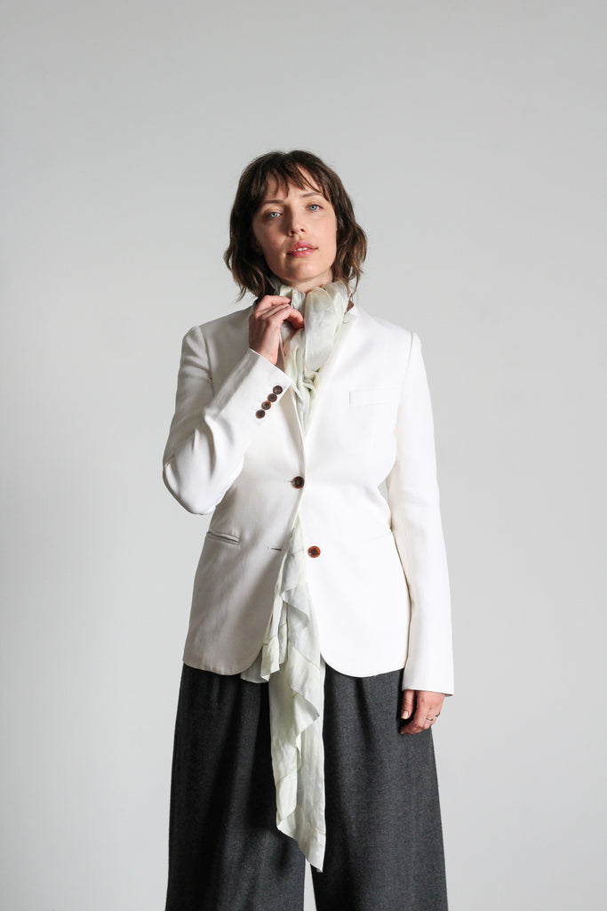 THE ROW white rayon/cotton blazer with suede collar | PRE-LOVED