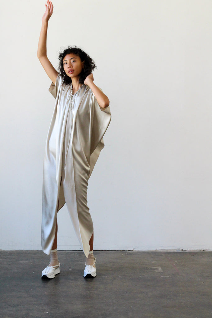 gray silk charmeuse asymmetrical dress | PRE-LOVED