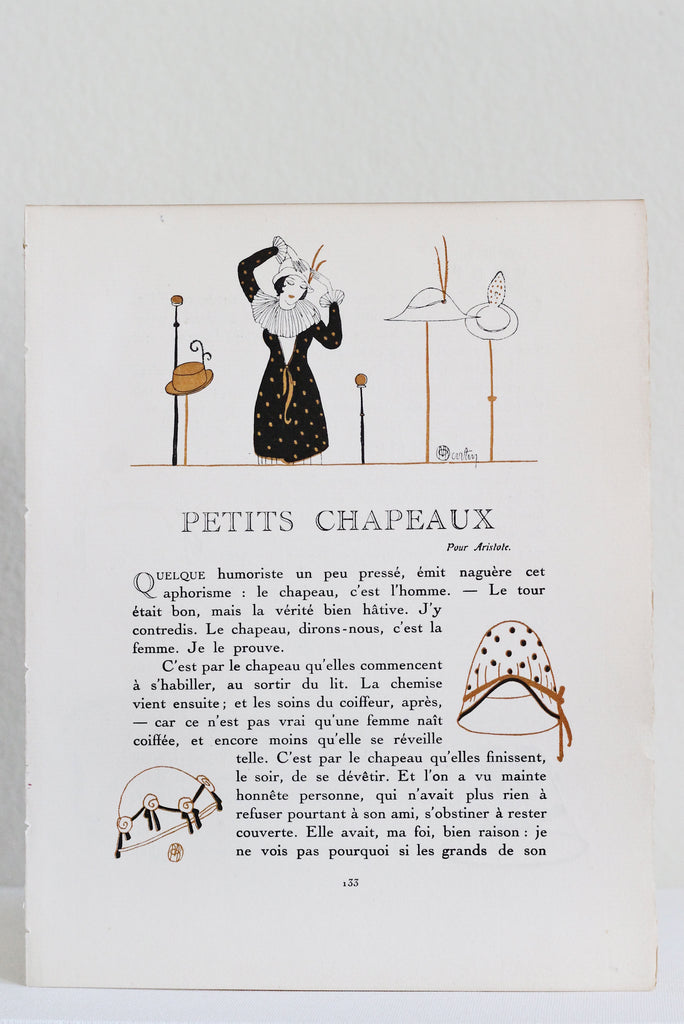 1913 GAZETTE du BON TON Hat Pochoir Insert illustrated by CHARLES MARTIN