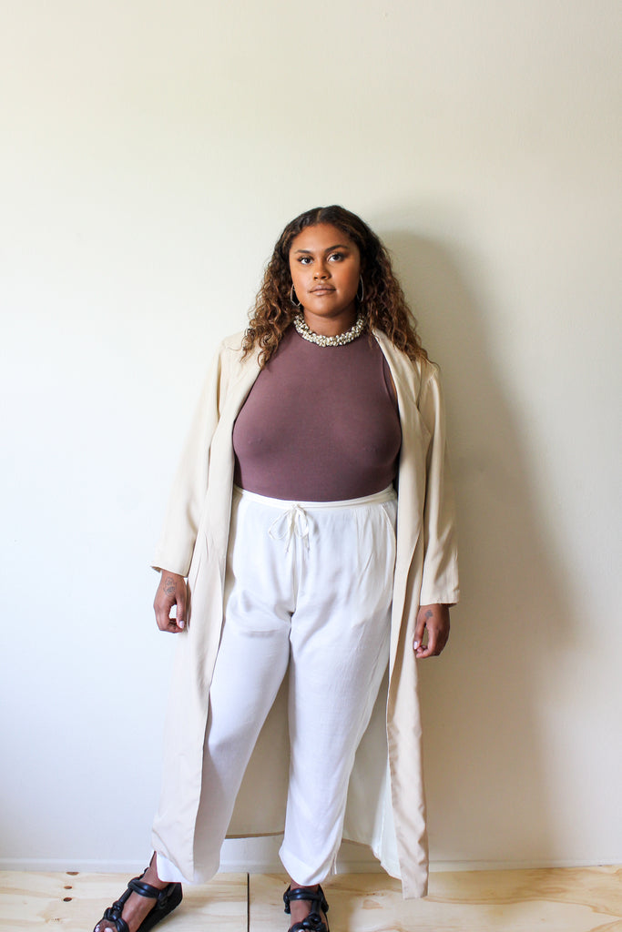 1980's beige silk long jacket | VINTAGE