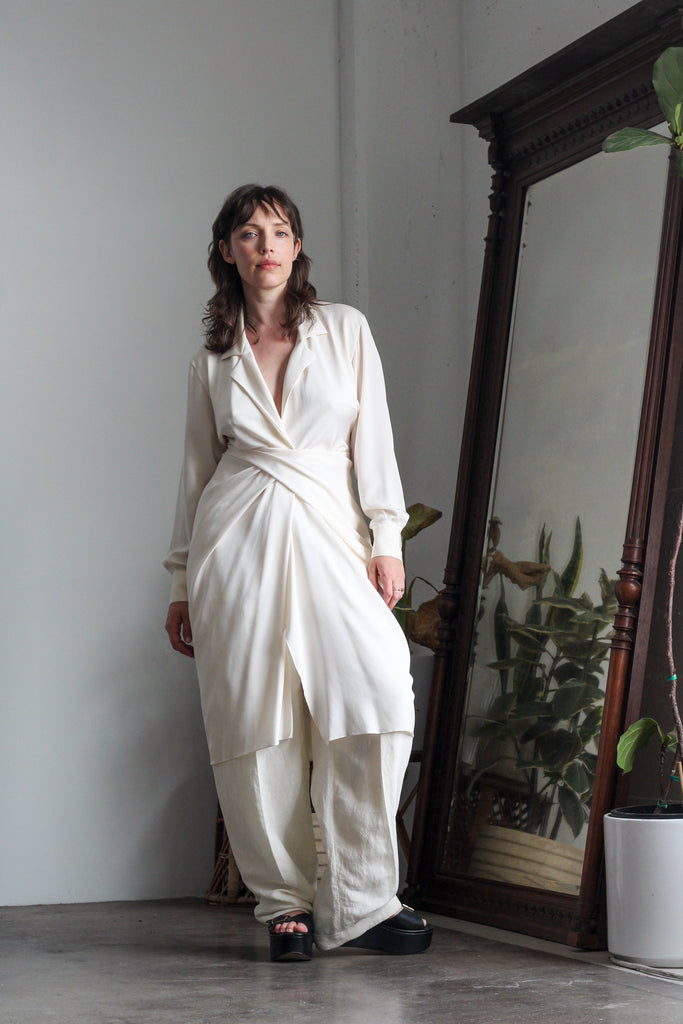 1980’s DONNA KARAN ivory silk wrap dress | VINTAGE