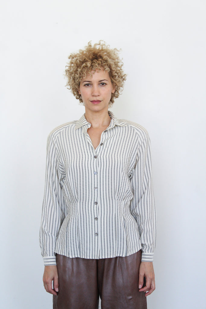 1980's striped silk seersucker blouse | VINTAGE