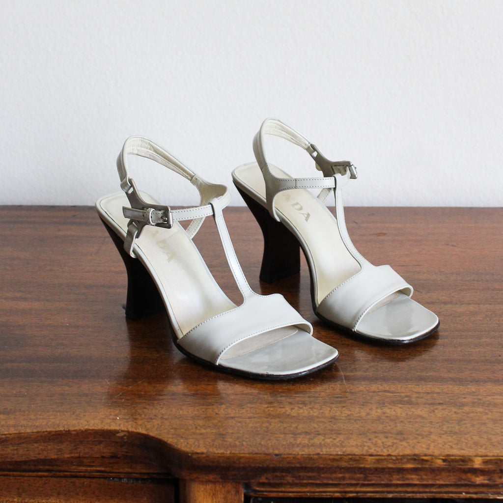 1990's /  Y2K PRADA gray heels | VINTAGE