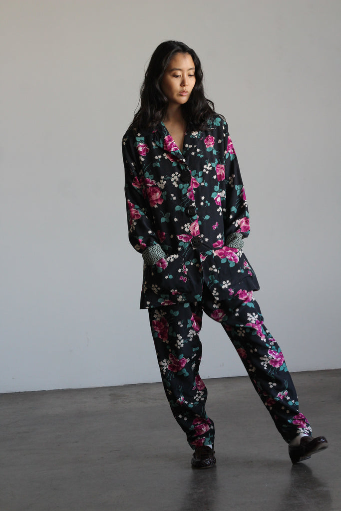 1980's JANICE MCCARTY floral rayon pant set | VINTAGE