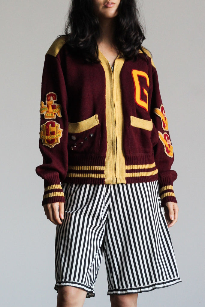 1940's zip-front lettermen sweater | VINTAGE