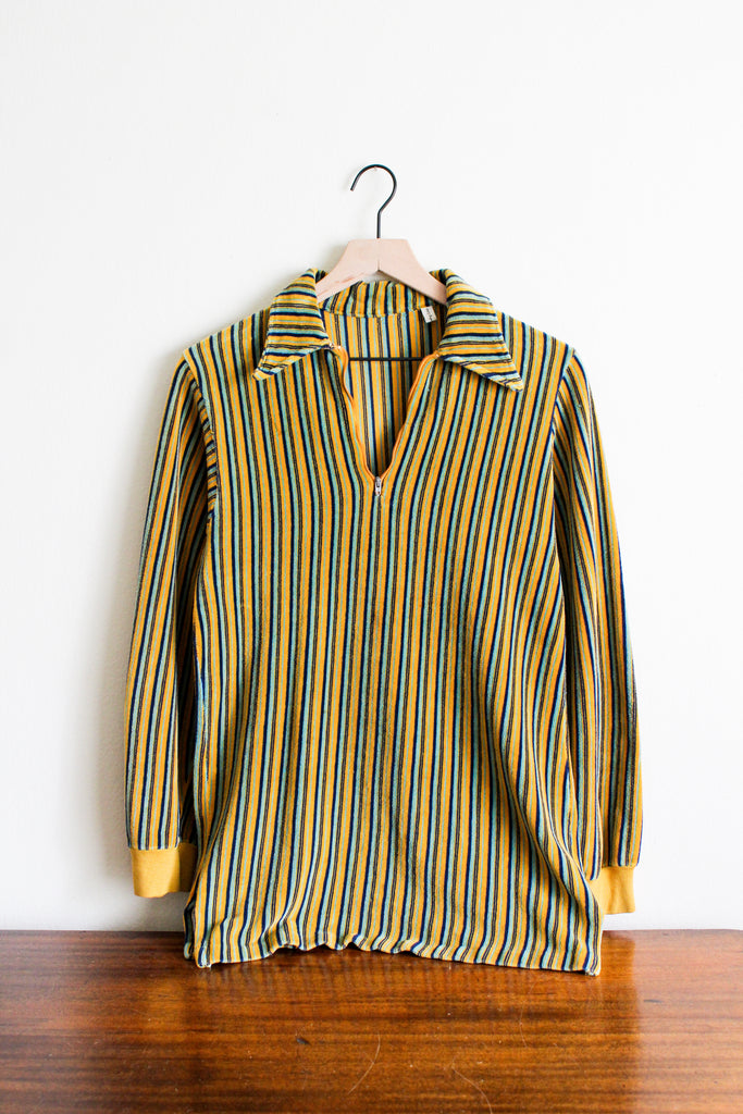 1960's / 1970's velour striped pullover tunic | VINTAGE