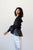 1980's black silk organza balloon sleeve blouse | VINTAGE