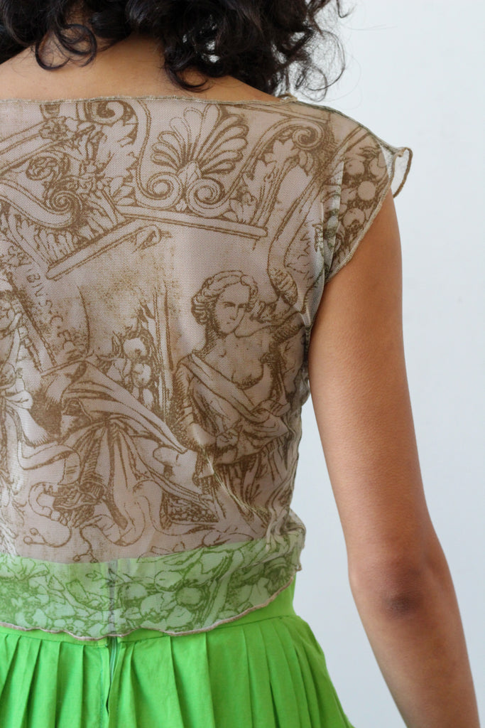 Y2K baroque print mesh tank top | VINTAGE