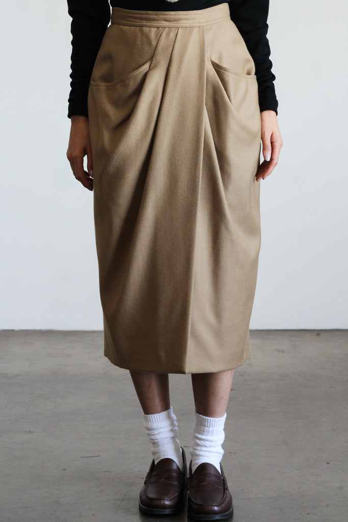 1980's GIORGIO ARMANI draped tan skirt | VINTAGE