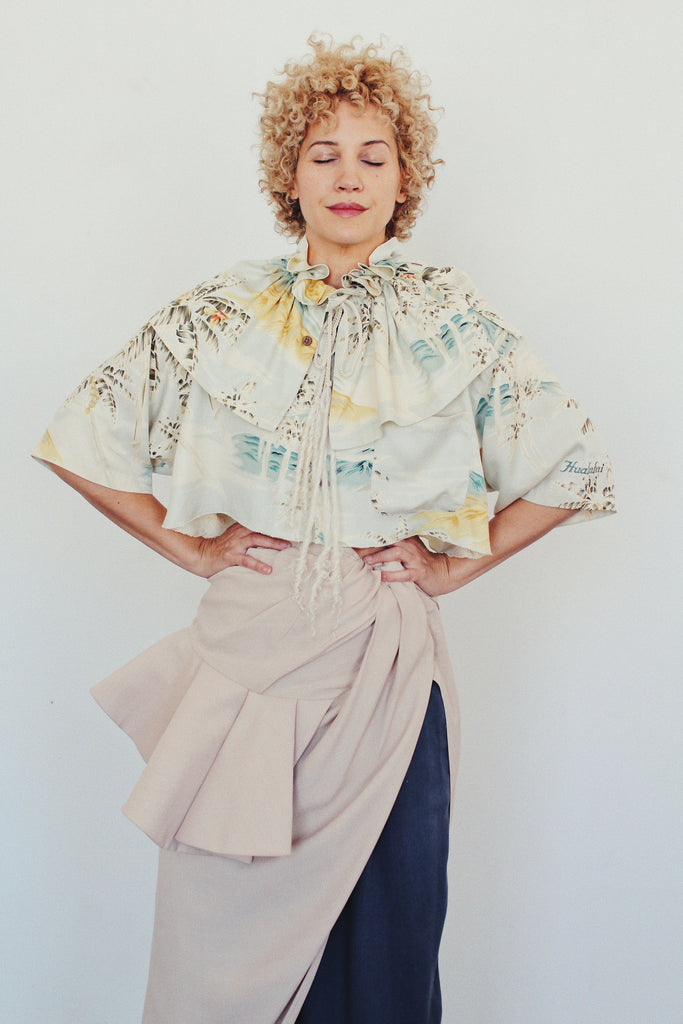 upcycled silk tropical print shirt + collar set | HALL OF WONDERS