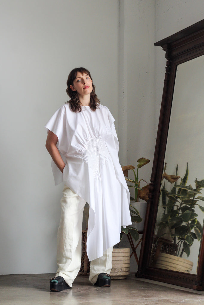 2019 POIRET white cotton asymmetrical tunic | PRE-LOVED