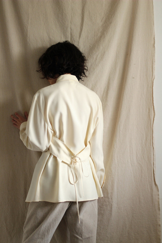 Mondi Ivory Silk Lace Up Blouse
